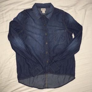 High-low Denim Button Up w/Studded Pocket